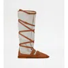 Tod's Boots In Leather And Canvas In Brown