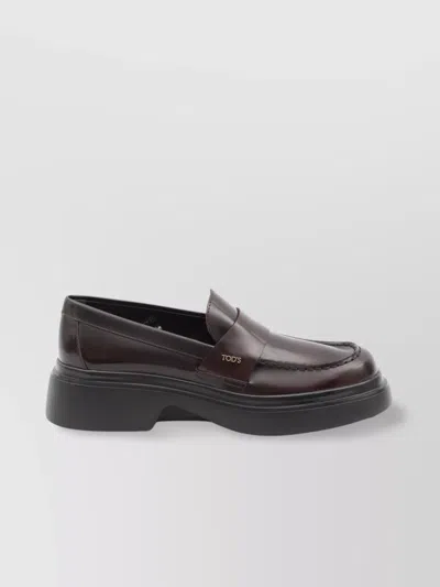 Tod's Bordeaux Leather Loafer Chunky Sole In Gray