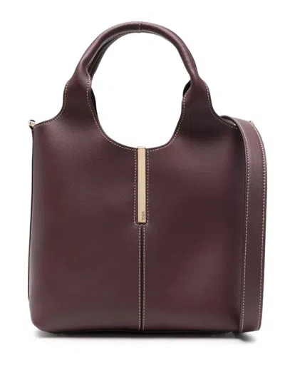 Tod's Bordeaux Leather Mini Tote In Burgundy