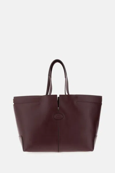 Tod's Bordeaux Logo Tote In Burgundy