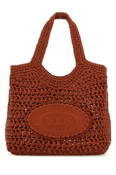 Tod's Borsa A Mano Piccola In Rafia Mattone Donna In Red