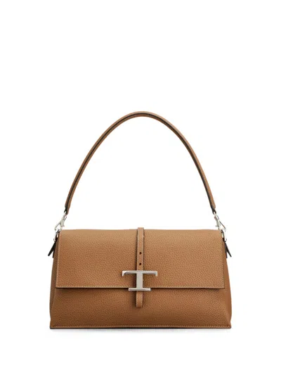 Tod's Borsa Flap T Timeless In Pelle Piccola In Brown