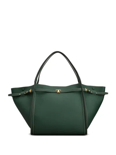 Tod's Medium Leather Shopping Bag With T Timeless Strap In Green