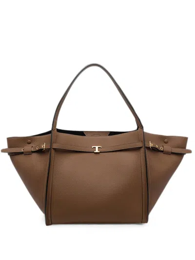 Tod's Borsa Shopping T Signature In Pelle Media In Brown