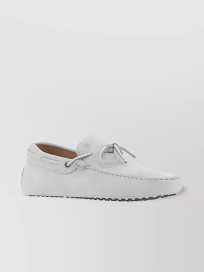 Tod's Bow Calfskin Loafers Knurled Leather Square In White