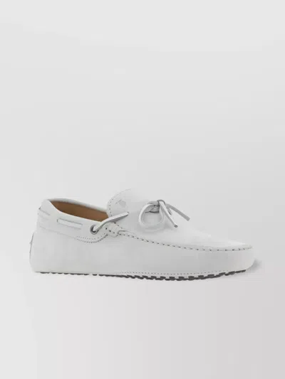 Tod's Bow Calfskin Loafers Knurled Leather Square In Grey