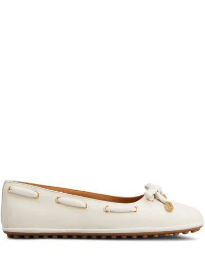 Tod's Bow-detailred Round-toe Flat Shoes In White