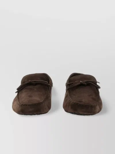 Tod's Bow Moccasin Rubber Suede Loafer In Brown