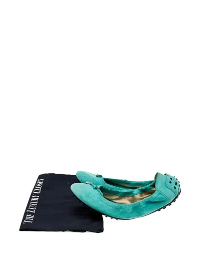 Pre-owned Tod's Bow Scrunch Ballet Flats In Green
