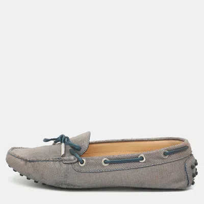 Pre-owned Tod's Bow Size 38.5 Blue/grey Textured Leather Loafers