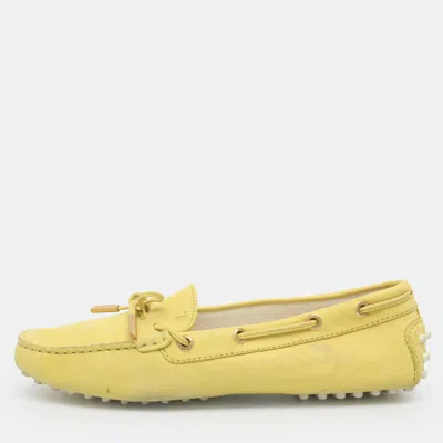 Pre-owned Tod's Bow Size 38.5 Yellow Nubuck Leather Loafers