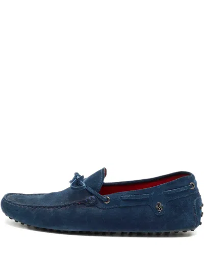 Pre-owned Tod's Bow Suede Loafers In Blue