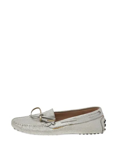 Pre-owned Tod's Bow-detail Glitter Loafers In Silver
