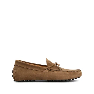 Tod's Suede Gommino Loafers Lace Detail Bow In Brown