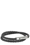 Tod's Braided Bracelet With Polished Metallic Clasp In Black