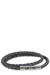 Tod's Braided Bracelet With Polished Metallic Clasp In Black