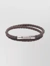 Tod's Double Wrap Woven Leather Bracelet With Snap Closure In Brown