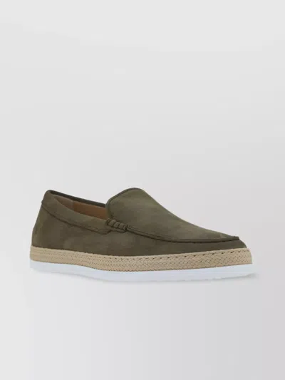 Tod's Braided Jute Platform Loafers In Green
