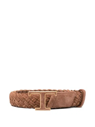 Tod's Braided Leather Belt In Brown
