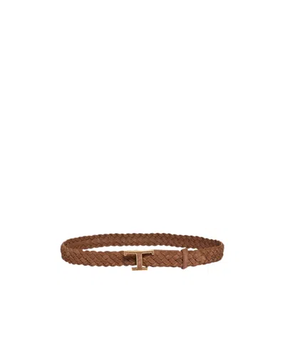 Tod's Braided Leather Belt In Gray