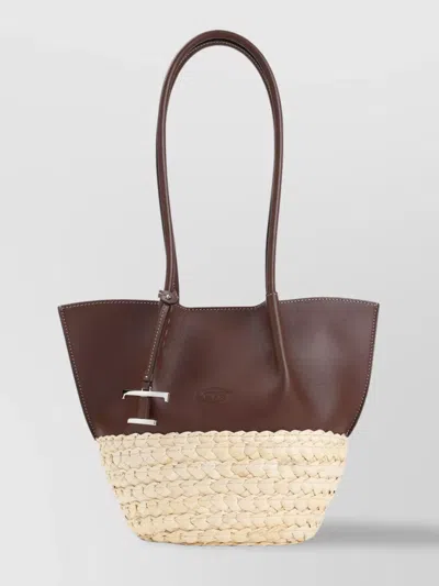 Tod's Braided Texture Small Shopping Tote In Nude
