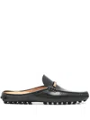 Tod's Black Calfskin Slip-on Loafers With Metallic Strap And Rubber Sole In Black