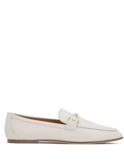 Tod's White Calfskin Moccasin With Gold Bar And Velcro Closure In Multi