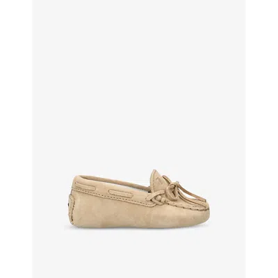 Tod's Kids' Brown Baby Laccetto Gommini Bow-embellished Suede Shoe In Gold