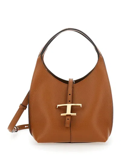 Tod's Brown Hand Bag With Timeless T Hook Detail