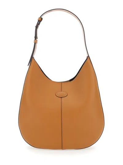Tod's Brown Hobo Bag With Contrasting Edges In Leather Woman