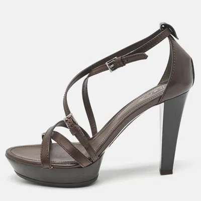 Pre-owned Tod's Brown Leather Ankle Strap Platform Sandals Size 40