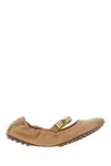 Tod's Leather Ballerinas With Elasticated Trim And Rubber Sole In Cappuccino