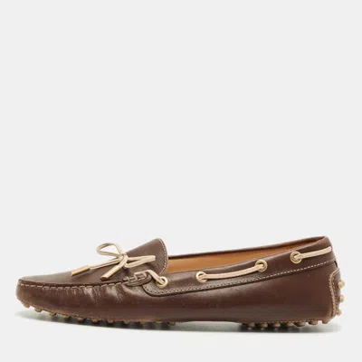 Pre-owned Tod's Brown Leather Bow Slip On Loafers Size 40