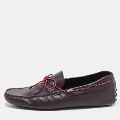 Pre-owned Tod's Brown Leather Bow Slip On Loafers Size 42