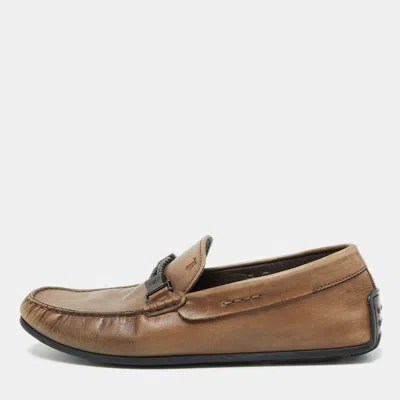 Pre-owned Tod's Brown Leather Buckle Detail Loafers Size 41.5