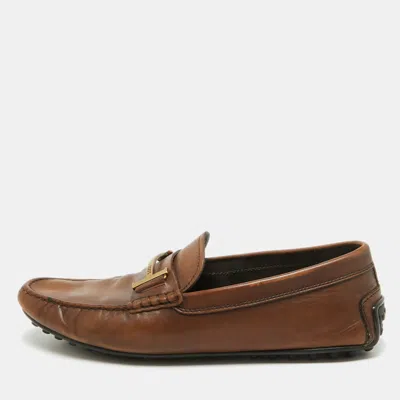 Pre-owned Tod's Brown Leather Double T Logo Slip On Penny Loafers Size 44