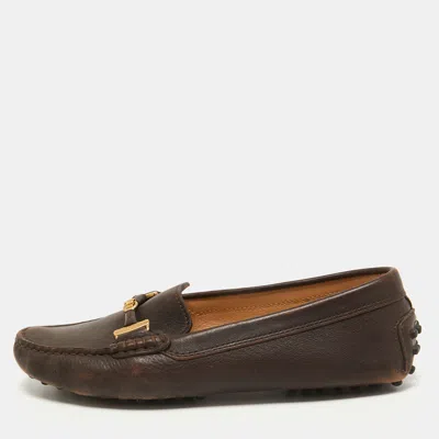 Pre-owned Tod's Brown Leather Gommino Slip On Loafers Size 36
