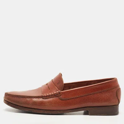 Pre-owned Tod's Brown Leather Penny Slip On Loafers Size 41.5