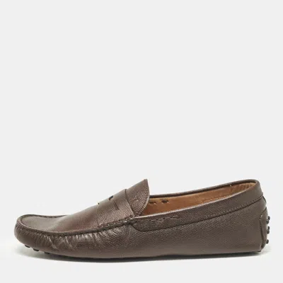 Pre-owned Tod's Brown Leather Penny Slip On Loafers Size 42