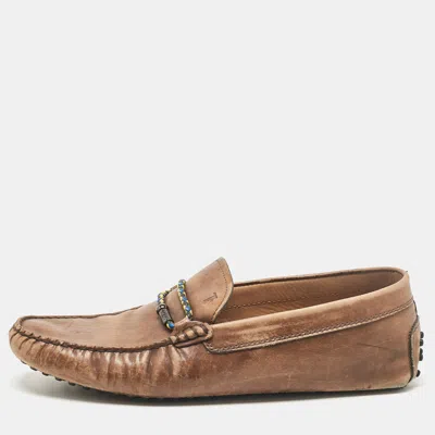 Pre-owned Tod's Brown Leather Slip On Loafers Size 42.5