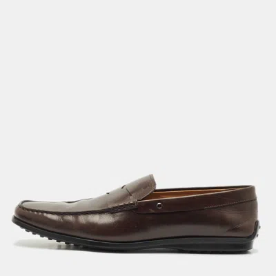 Pre-owned Tod's Brown Leather Slip On Penny Loafers Size 48