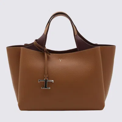 Tod's Brown Leather Tote Bag In Metallic