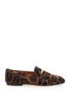 Tod's Brown Loafers With Logo Plaque On The Front And All-over Leopard Motif In Suede Woman In Brown
