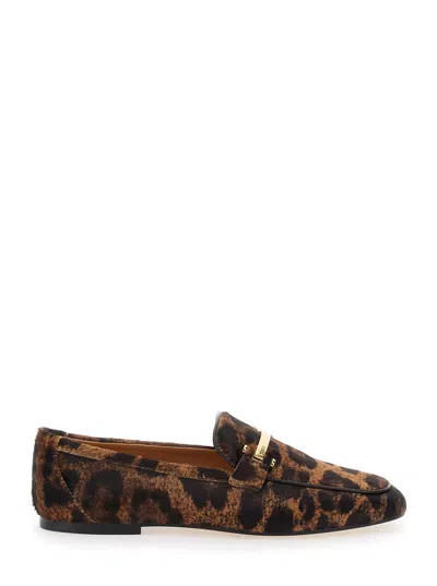 Tod's Brown Loafers With Logo Plaque On The Front And All-over Leopard Motif In Suede Woman