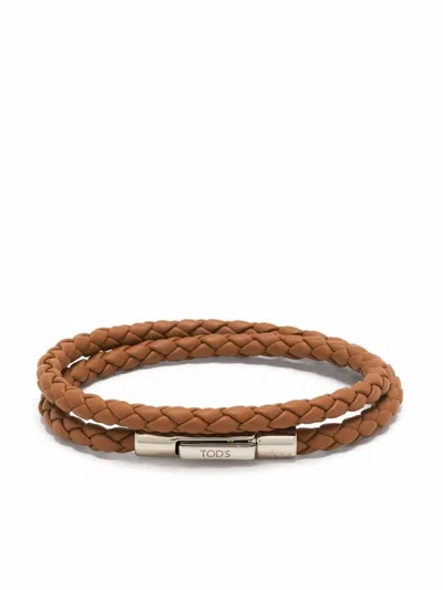Tod's Brown Logo Braided Bracelet