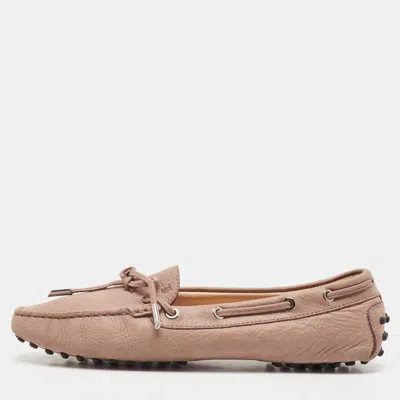Pre-owned Tod's Brown Nubuck Leather Bow Scrunch Penny Loafers Size 40.5