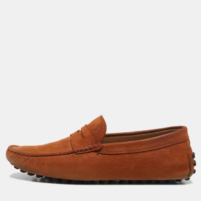 Pre-owned Tod's Brown Nubuck Leather Driver Loafers Size 39.5