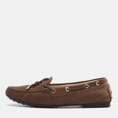 Pre-owned Tod's Brown Nubuck Leather Gommino Loafers Size 39.5
