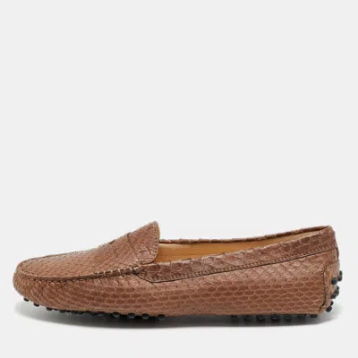 Pre-owned Tod's Brown Python Leather Slip On Loafers Size 39
