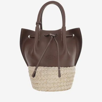 Tod's Brown Straw Mini Bucket Bag